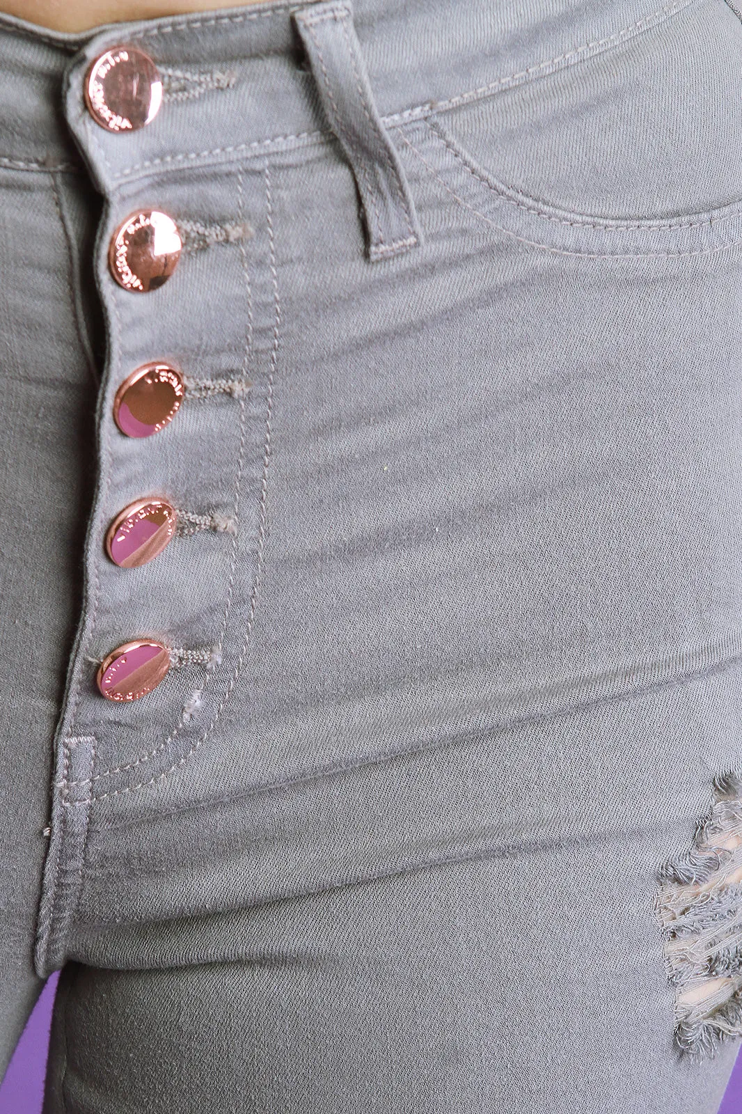 High Waisted Button Fly Distressed Skinny Jeans