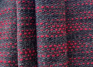 Holland & Sherry Elegent Charcoal, Carmine & Gold Wool Blend Bouclé (Made in Italy)