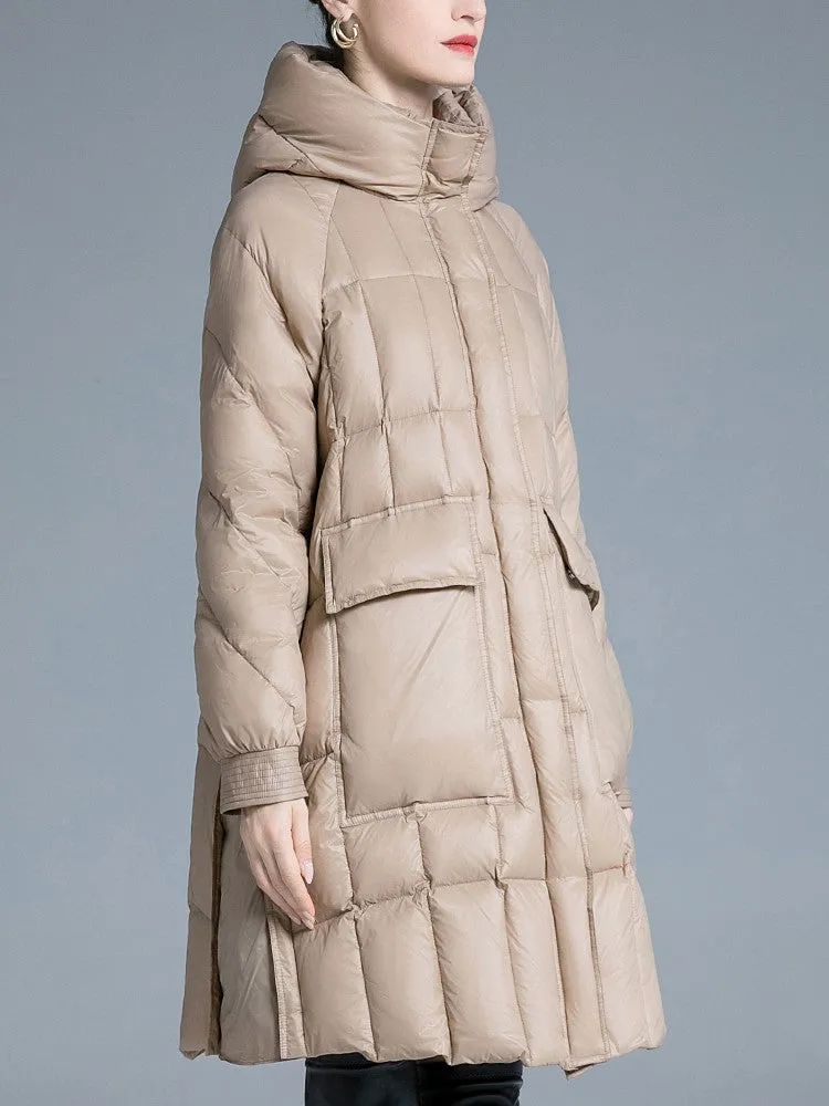 Hooded Flared Down Puffer Coat