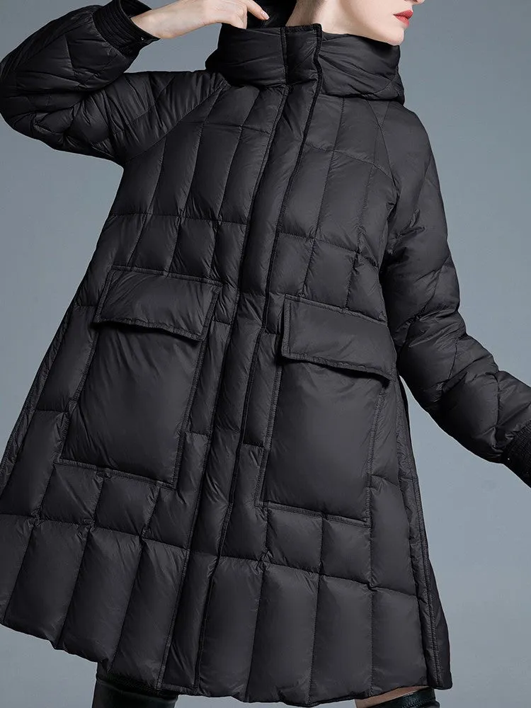 Hooded Flared Down Puffer Coat