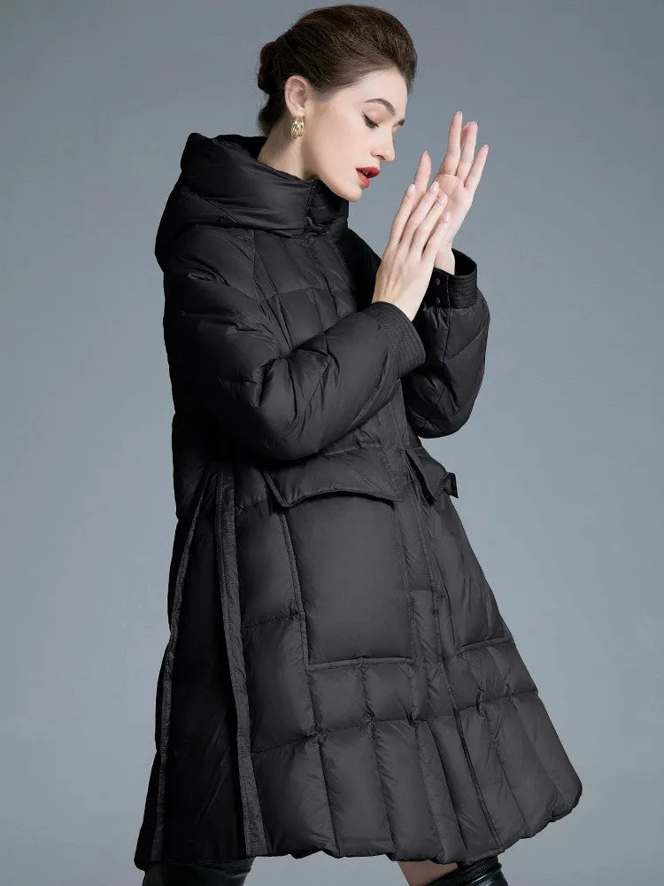 Hooded Flared Down Puffer Coat