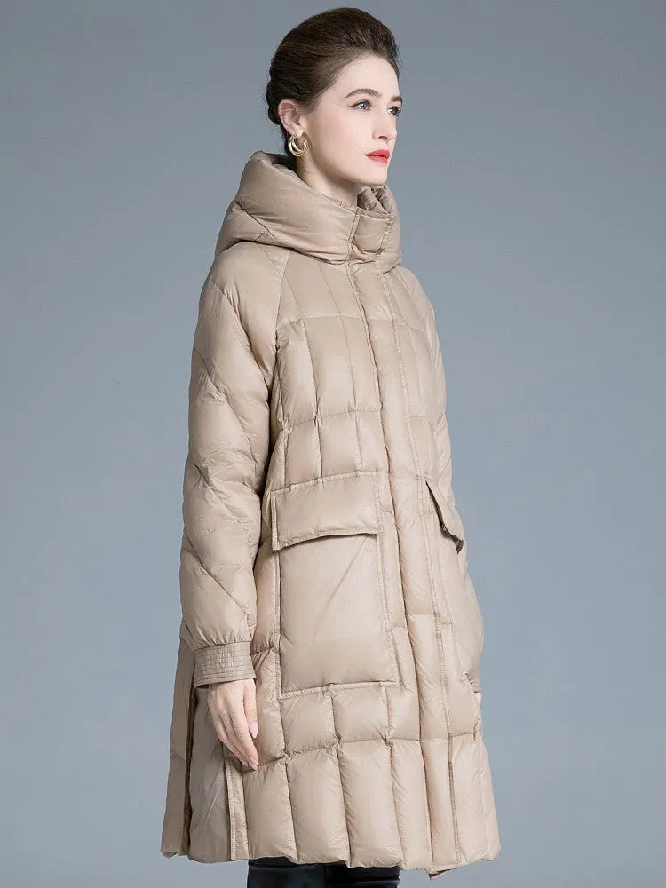 Hooded Flared Down Puffer Coat