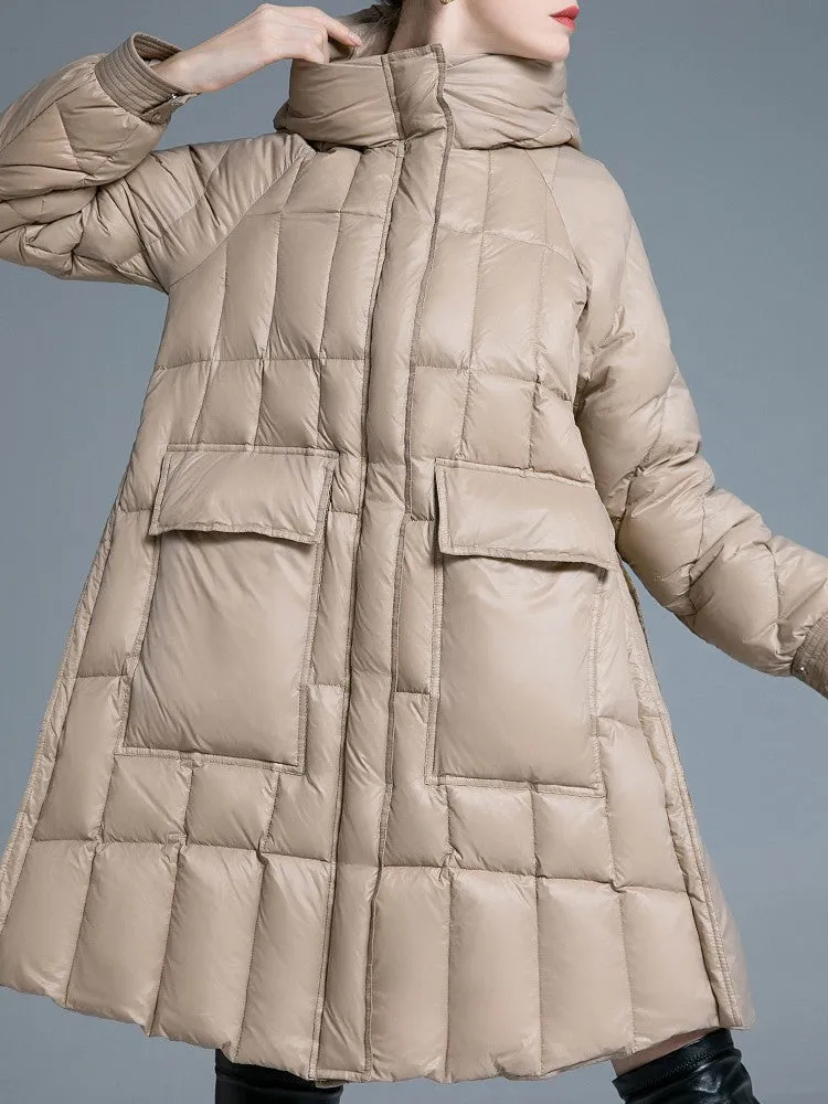 Hooded Flared Down Puffer Coat