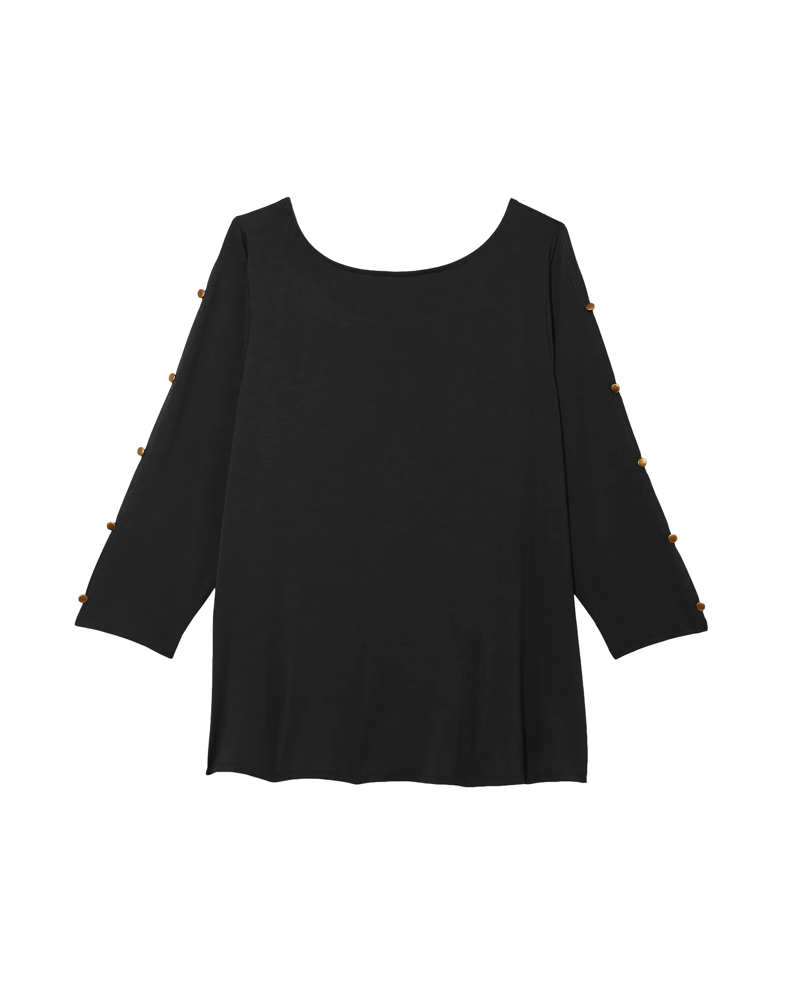 Ione 3/4 Sleeve Button Sleeve Tee | Black