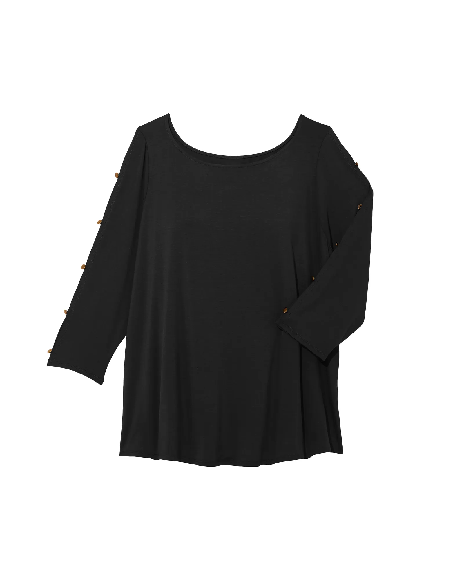 Ione 3/4 Sleeve Button Sleeve Tee | Black