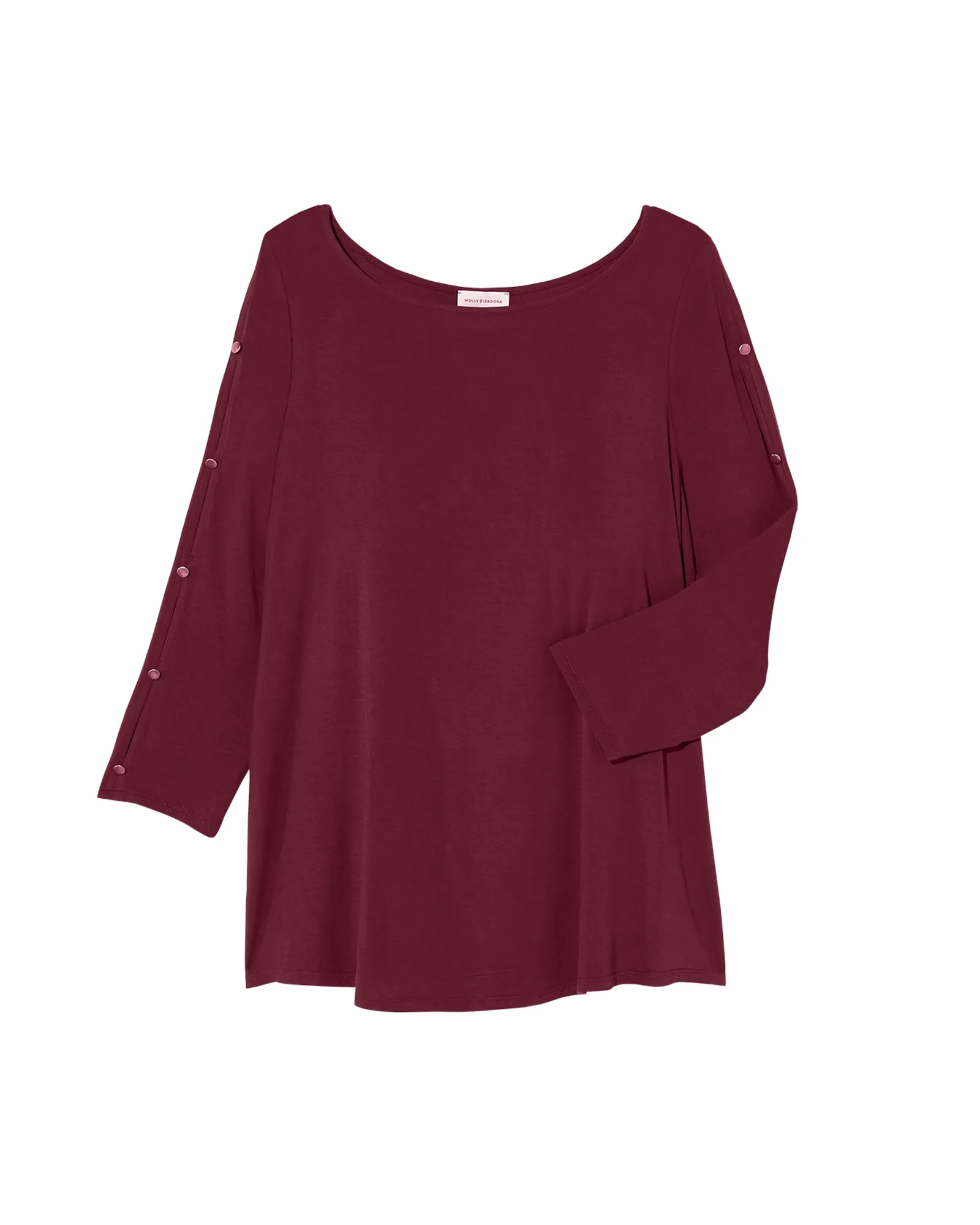 Ione 3/4 Sleeve Button Sleeve Tee | Burgundy