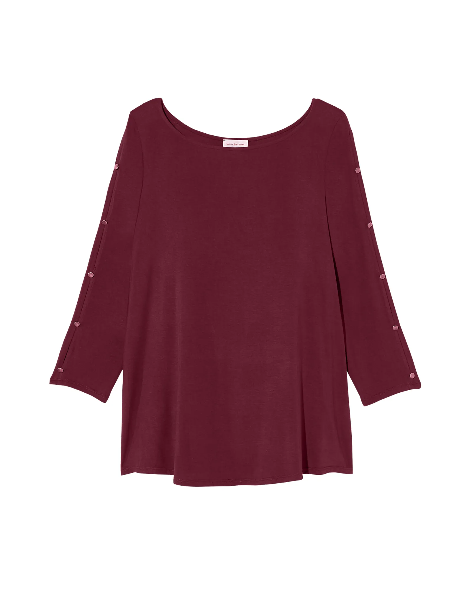 Ione 3/4 Sleeve Button Sleeve Tee | Burgundy