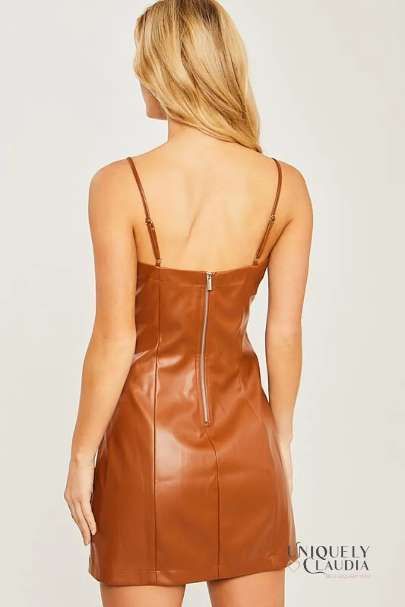 Janis Vegan Leather Strap Mini Dress