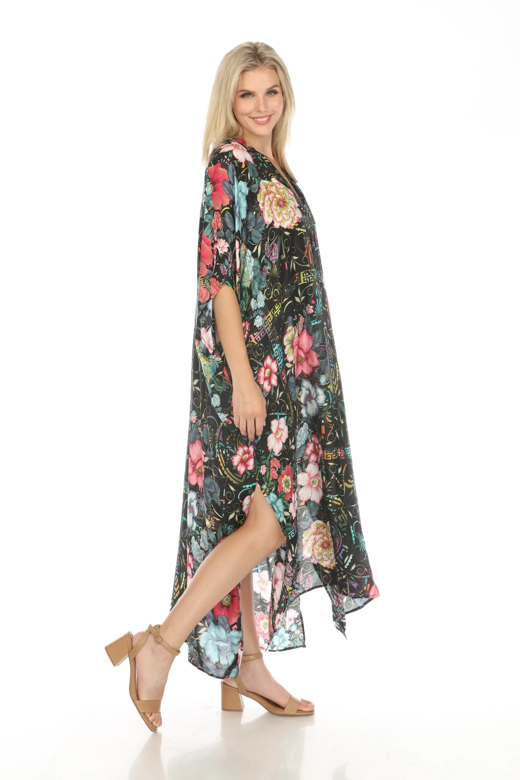 Johnny Was Floral Peace Swim Cover Up Long Kaftan Dress CSW7322BN