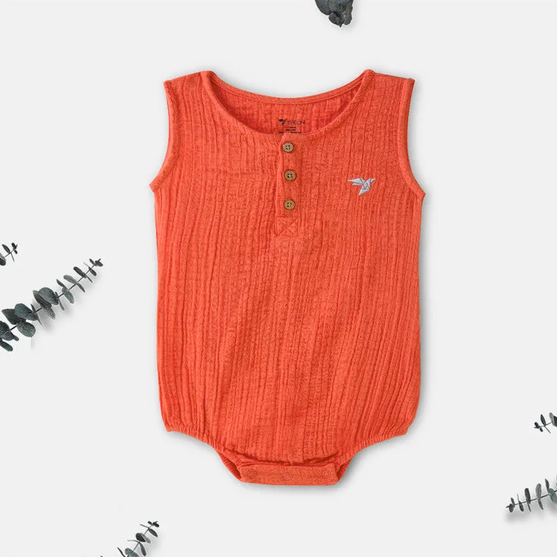 Jumpsuit for Kids | Cotton Muslin Baby Romper | Sleeveless | Rust Red