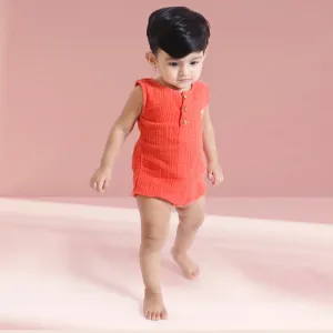 Jumpsuit for Kids | Cotton Muslin Baby Romper | Sleeveless | Rust Red