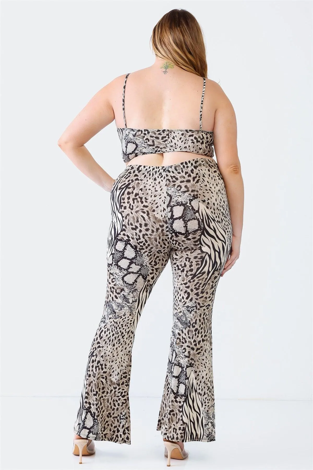 Junior Plus Size Animal Print Sleeveless Elasticized Jumpsuit