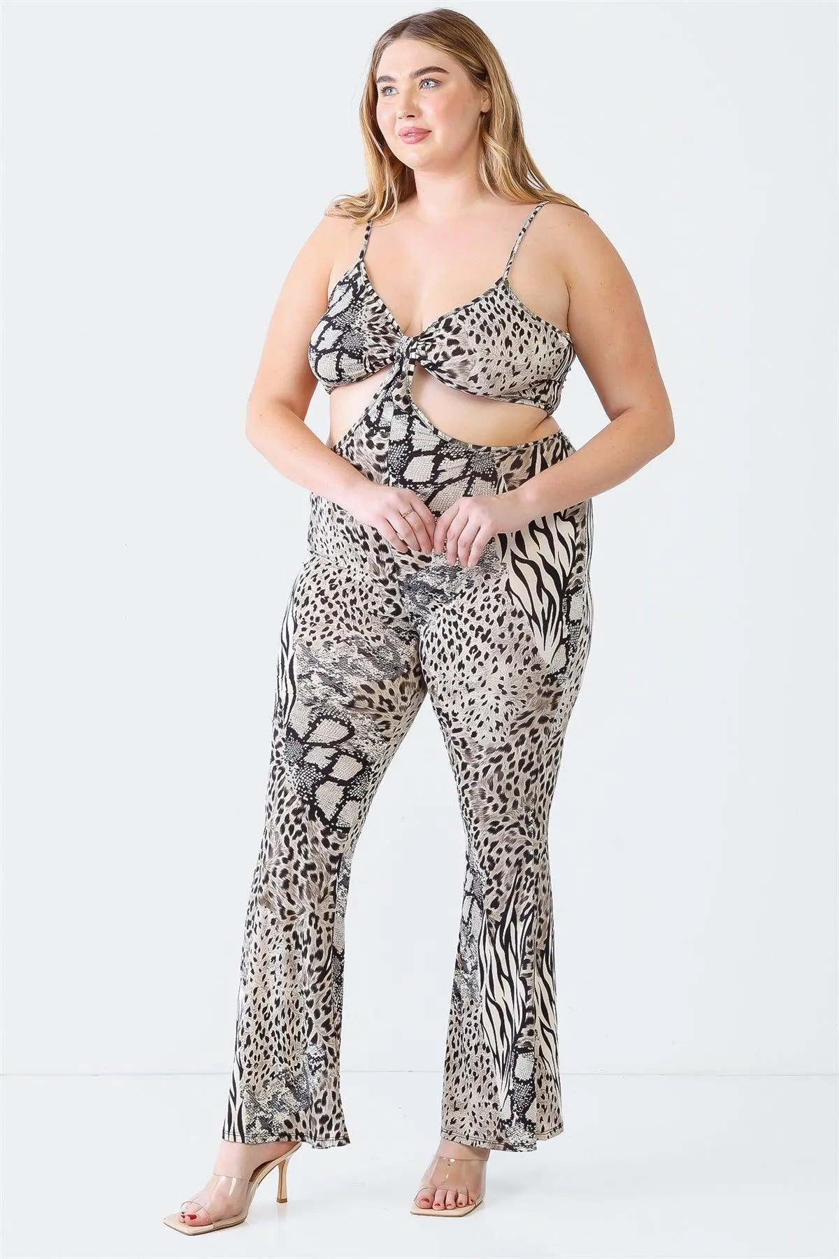 Junior Plus Size Animal Print Sleeveless Elasticized Jumpsuit