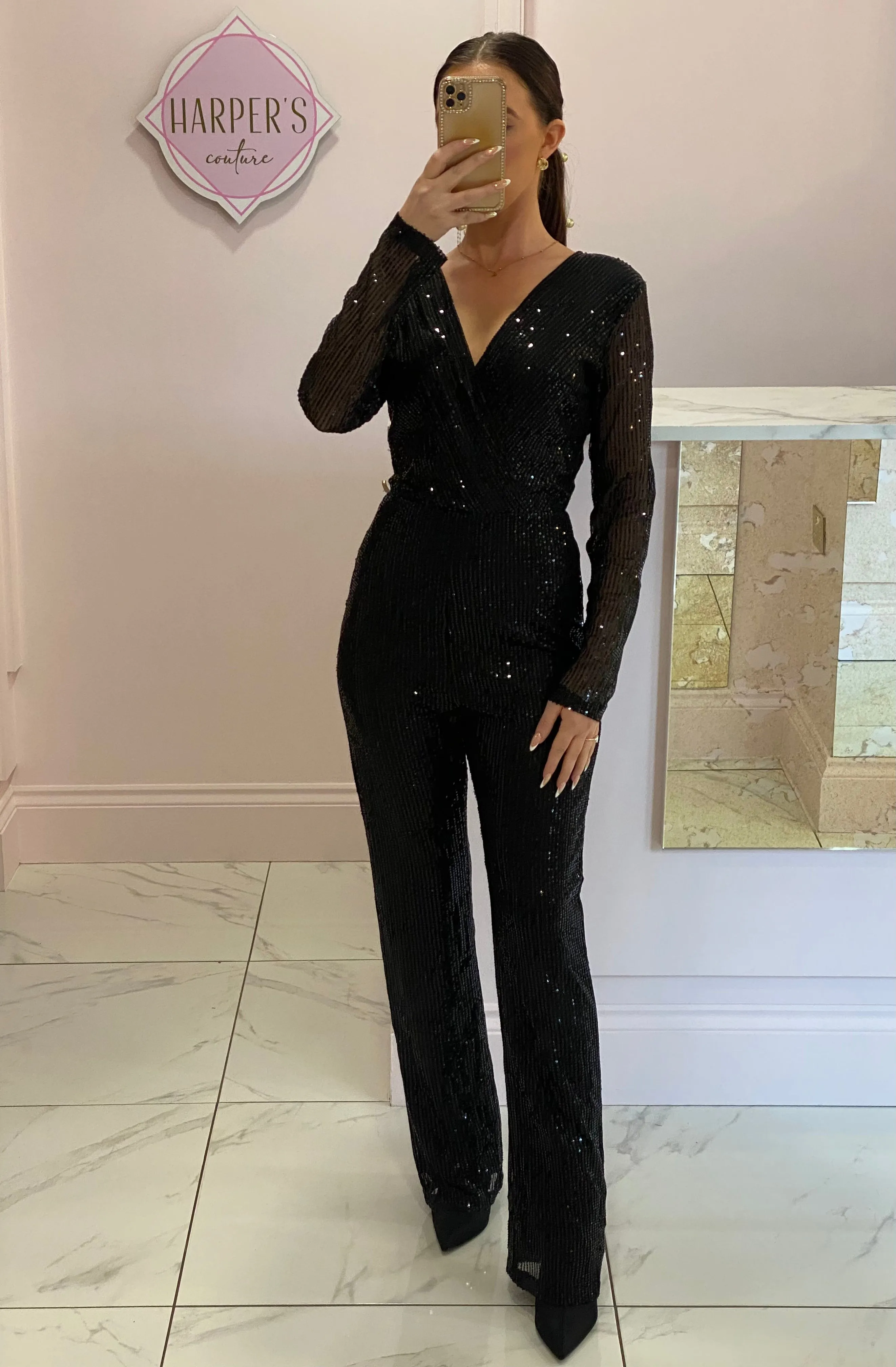 Justina Black Sequin Jumpsuit