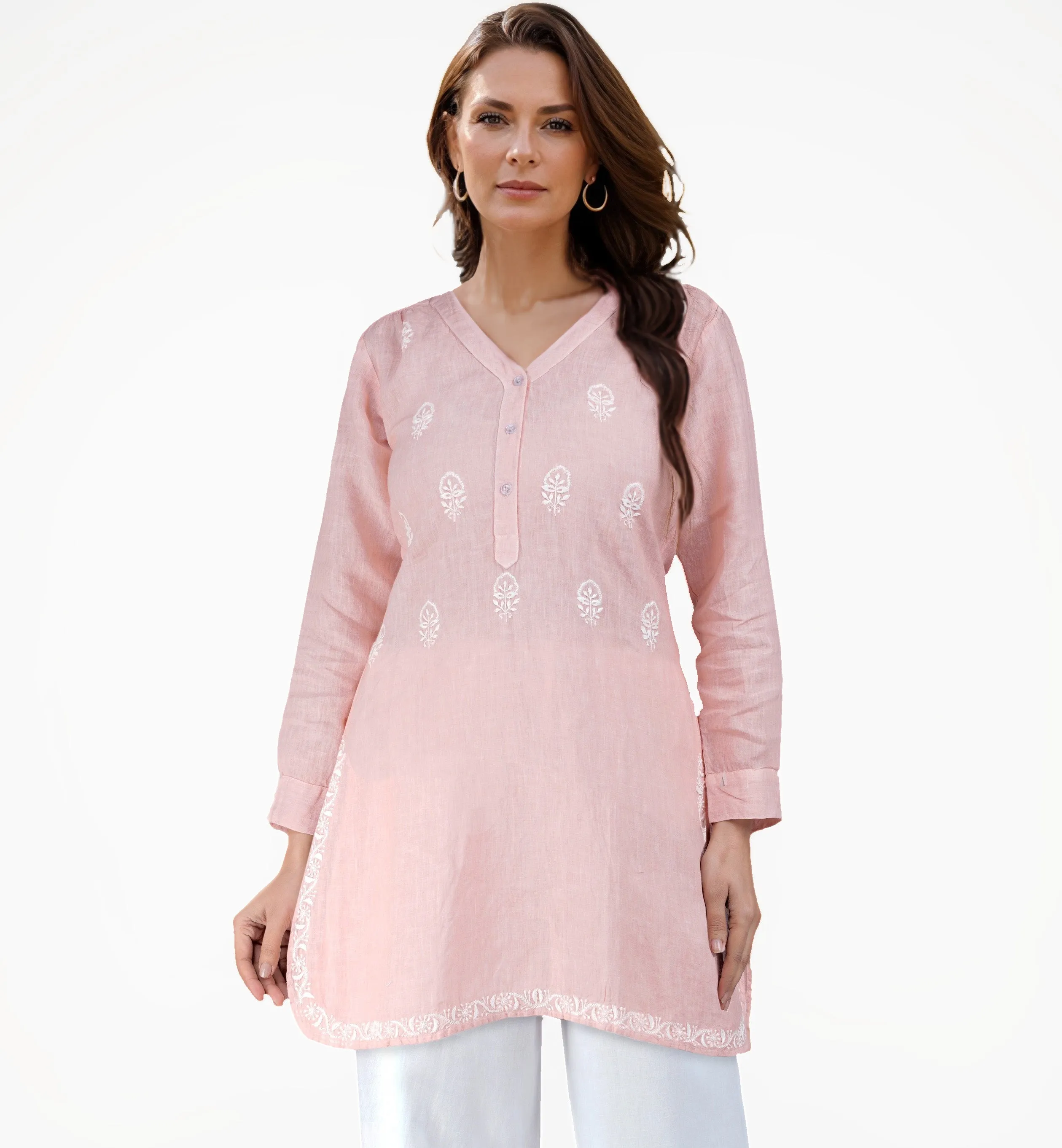 KALAPI Linen-Cotton Hand Embroidered Tunic Kurti: Made to Order/Customizable