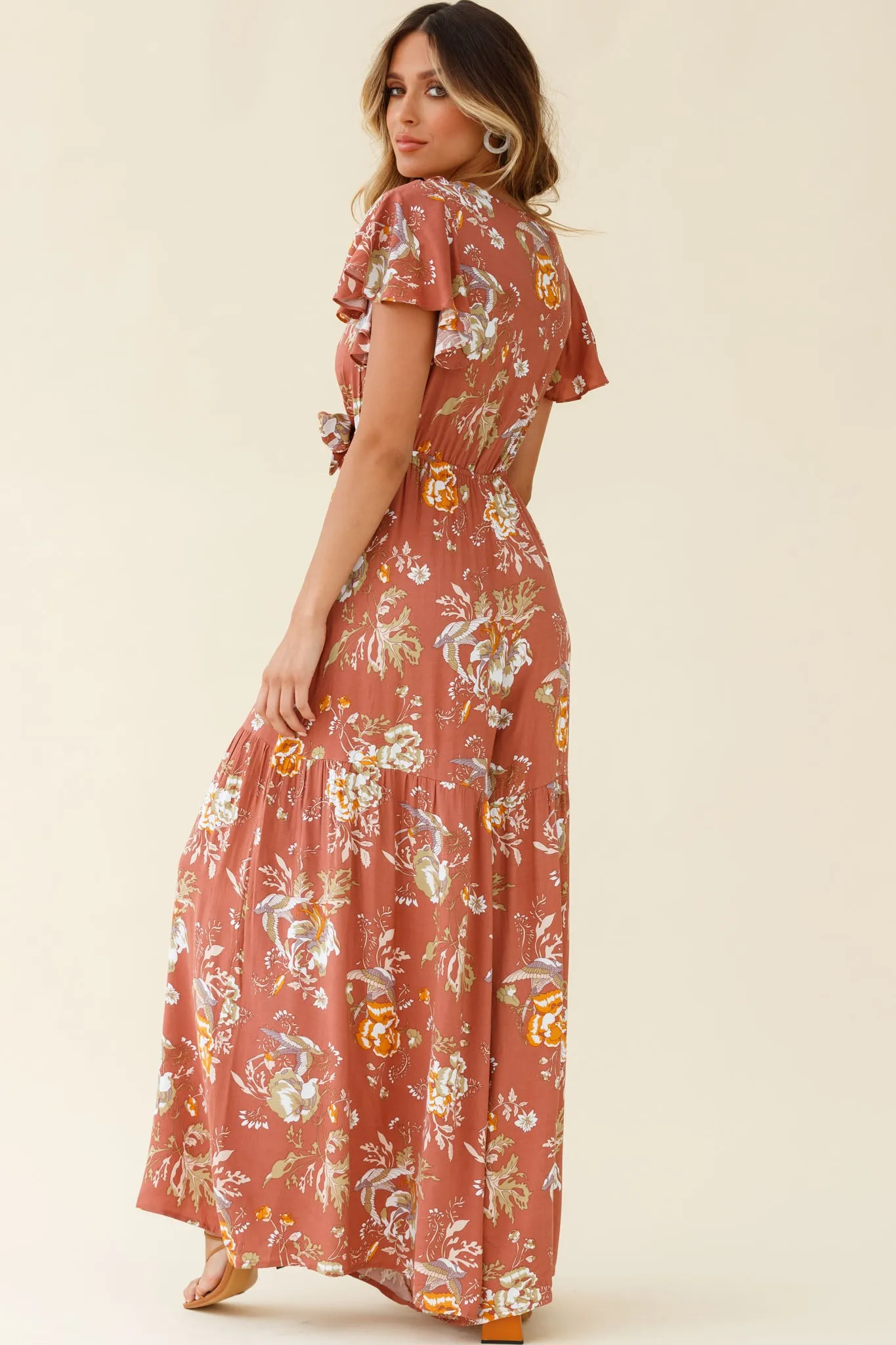 Kasey Tied Bust Wide Leg Floral Print Jumpsuit Rose