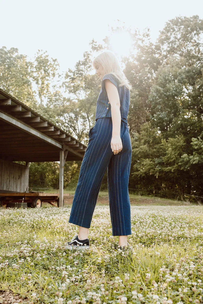 Katie Handwoven Cotton Set in Navy Pin Stripe