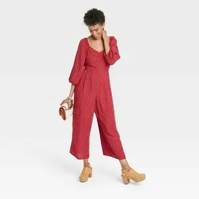 Knox Rose Women's Puff 3/4 Sleeve Loose Casual Jumpsuit Straight Fit