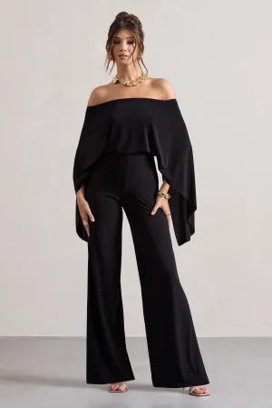 Kori | Black Bardot Straight-Leg Jumpsuit With Cape