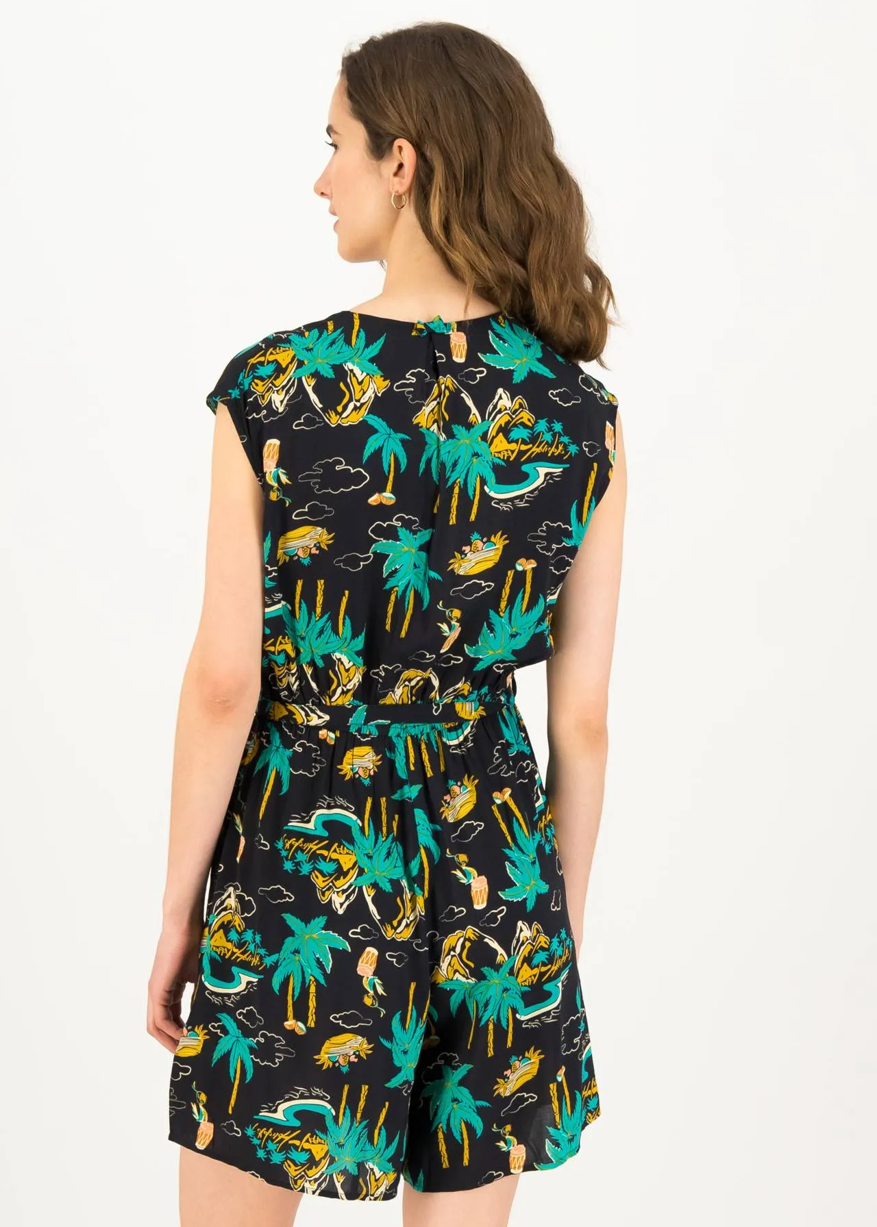 Korte jumpsuit met palmbomenprint | Blutsgeschwister heartbreak high hula holidays