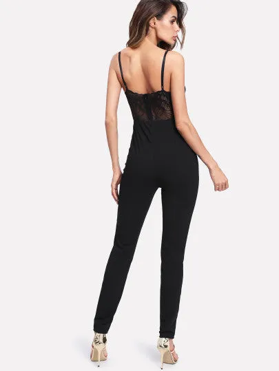 Lace deep v bodycon jumpsuit