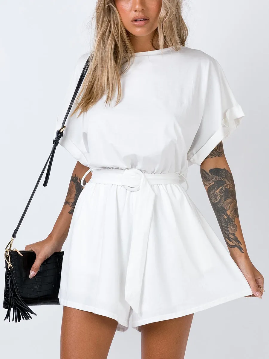 Lace-up Casual Short Jumpsuit