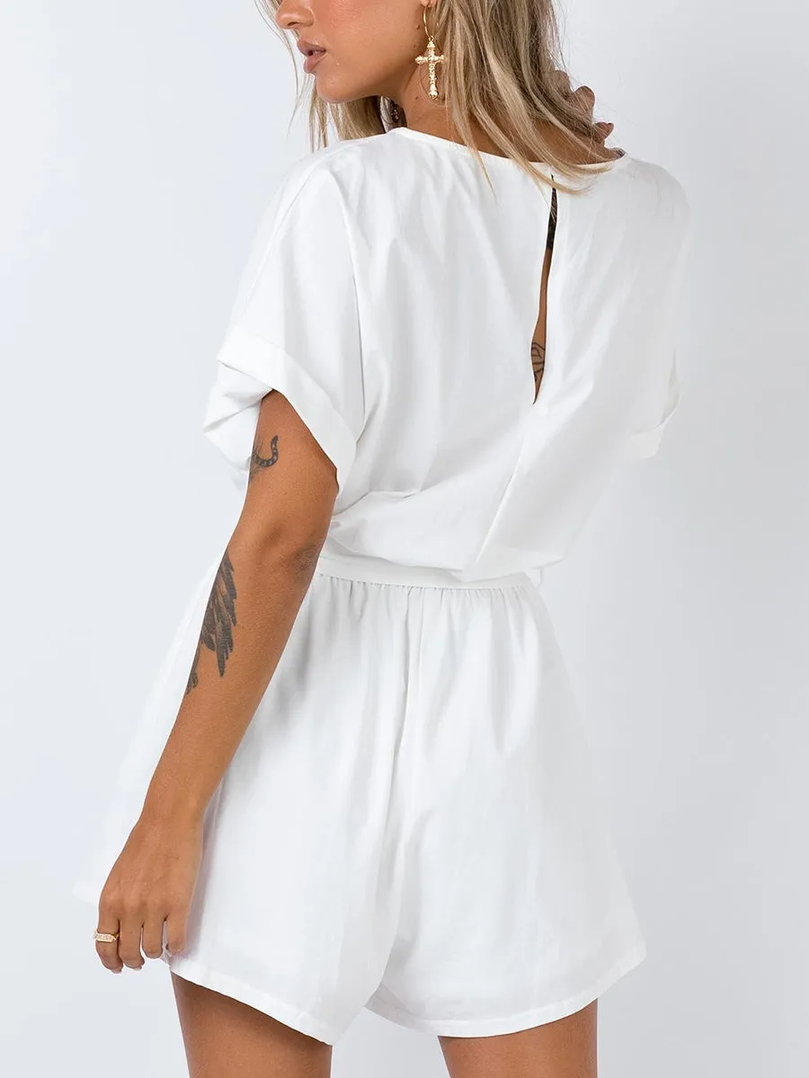 Lace-up Casual Short Jumpsuit