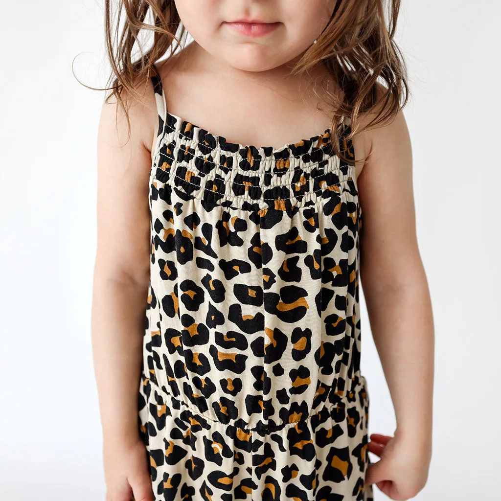 Lana Leopard Tan Sleeveless Smocked Jumpsuit