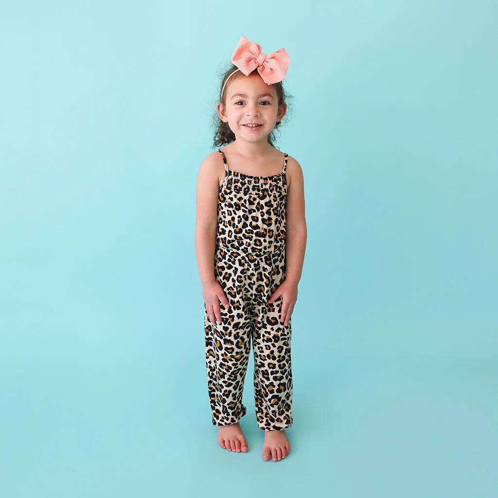 Lana Leopard Tan Sleeveless Smocked Jumpsuit