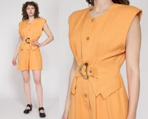 Large Y2K Orange Sherbet Cinched Waist Romper