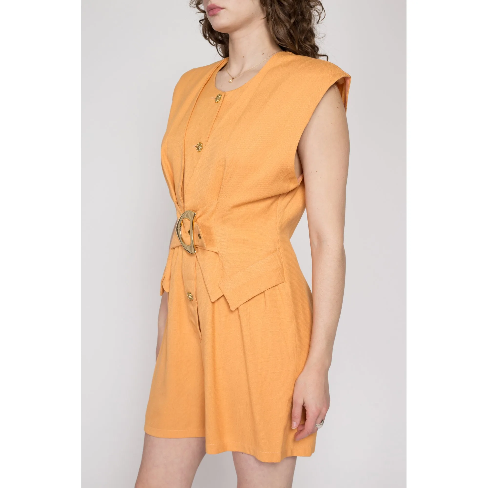 Large Y2K Orange Sherbet Cinched Waist Romper