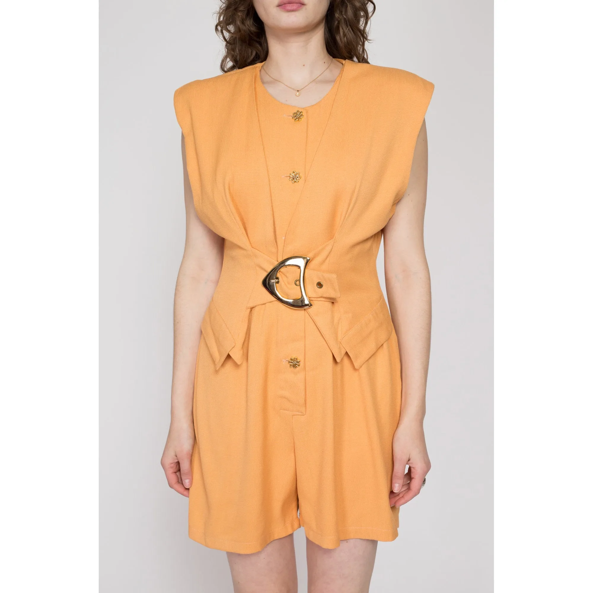 Large Y2K Orange Sherbet Cinched Waist Romper