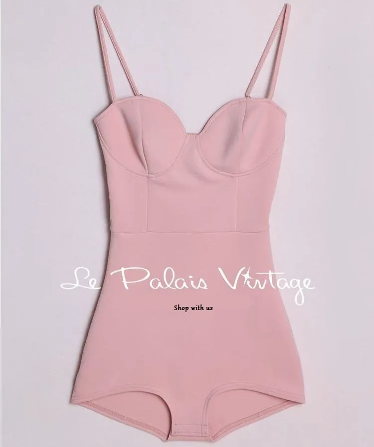 Le Palais vintage retro pin up limited edition retro pastel pink neoprene romper jumpsuit- Paloma