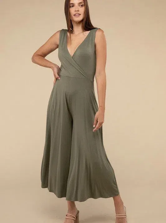 Living in the Now Surplice Neckline Sleeveless Jumpsuit