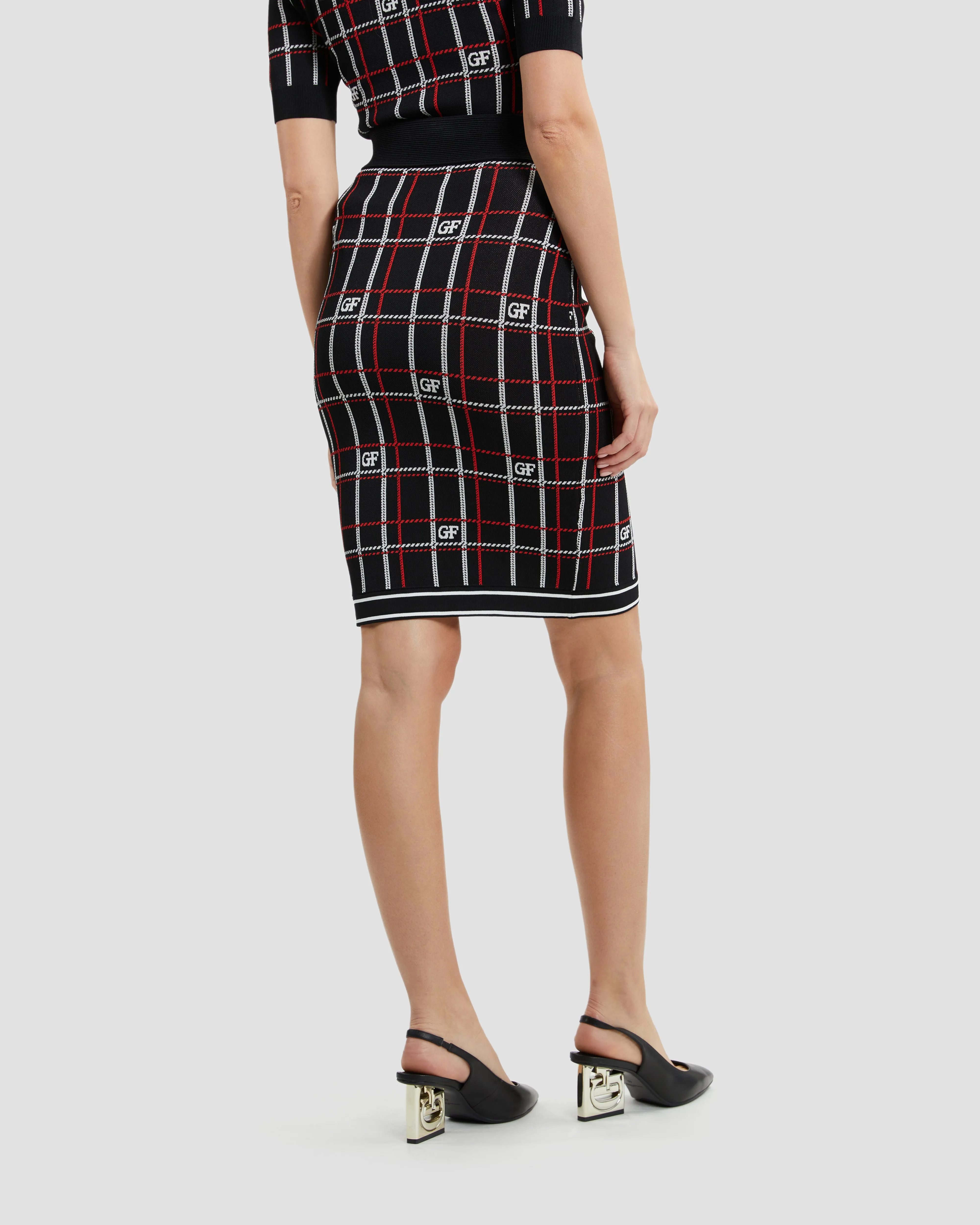 Logo Plaid Pencil Skirt