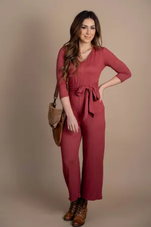 Long Sleeve Tie Waist Jumpsuit