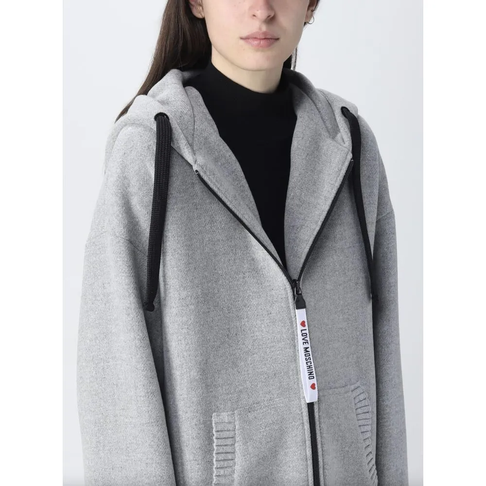 Love Moschino Elegant Grey Wool Hooded Coat