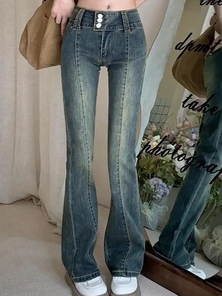 Low Waist Washed Slim-Fit Boot-Cut Jeans