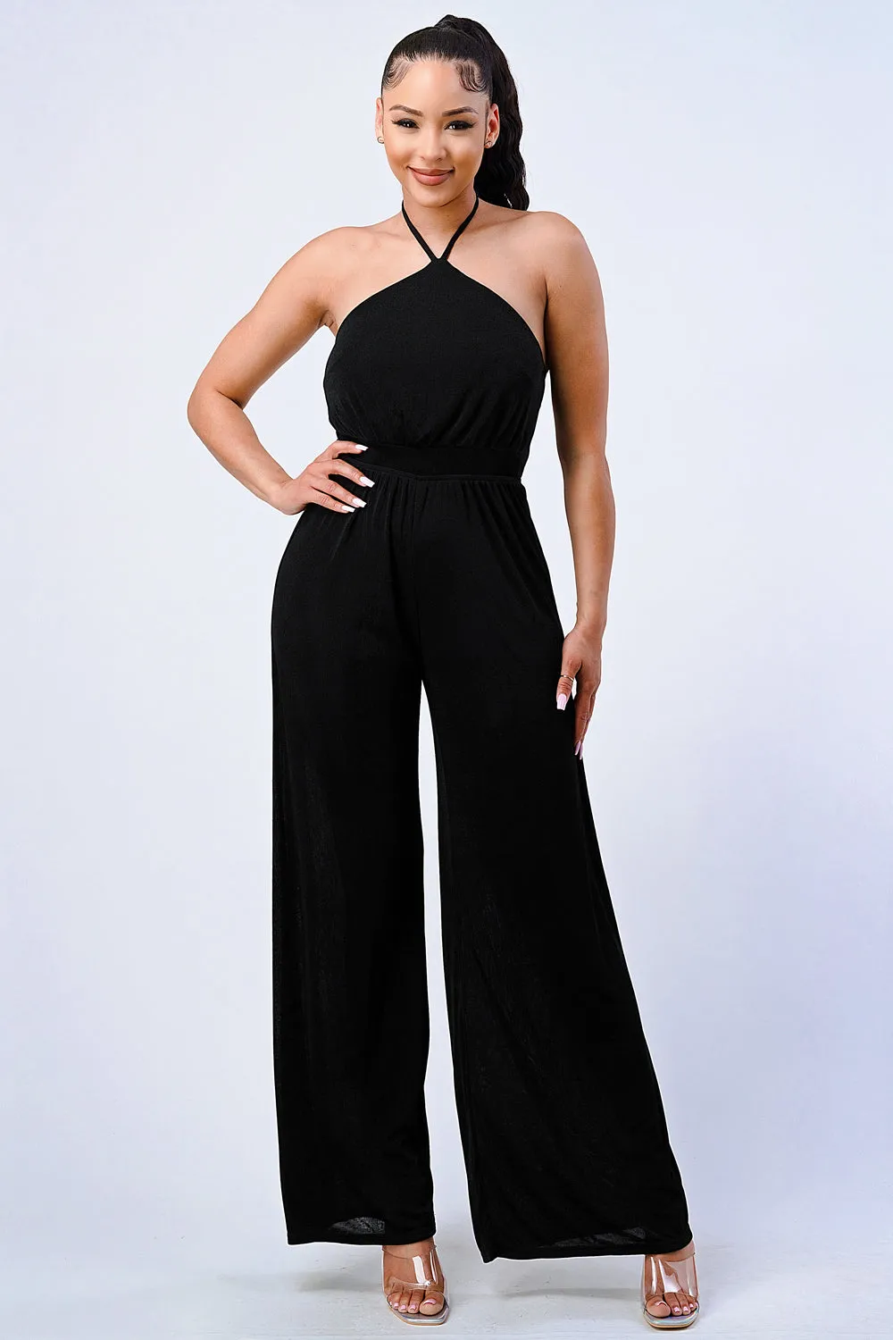 LUX HALTER NECK WIDE LEGS JUMPSUIT