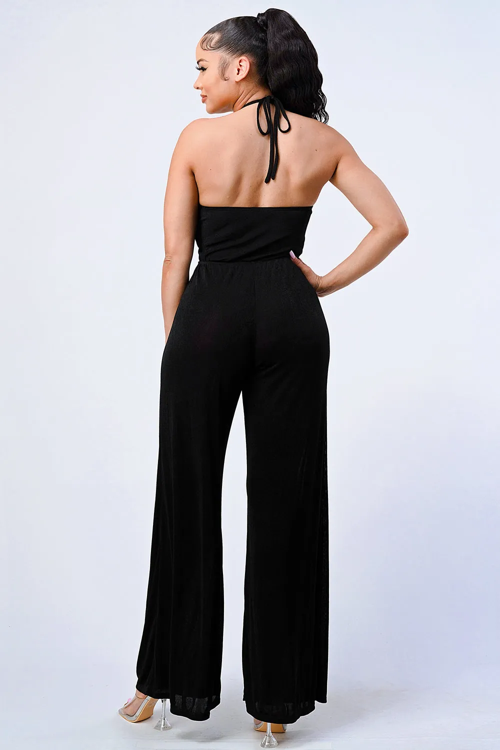 LUX HALTER NECK WIDE LEGS JUMPSUIT