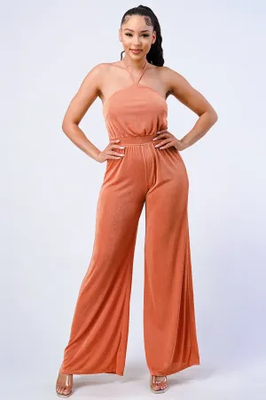 LUX HALTER NECK WIDE LEGS JUMPSUIT