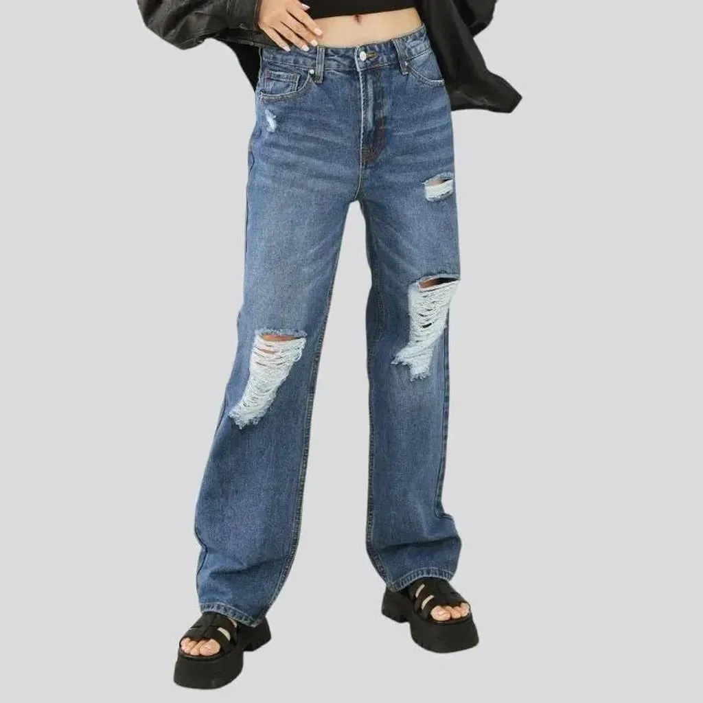 Medium-wash distressed jeans