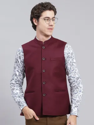 Men Maroon Solid Wool blend Coat