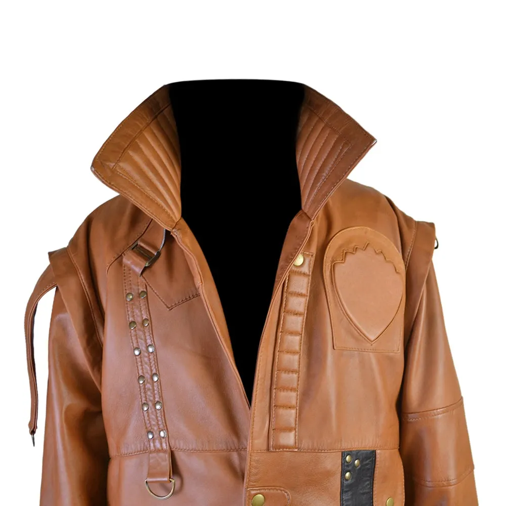 Mens Designer Tan Cosplay Costume Leather Trench Coat