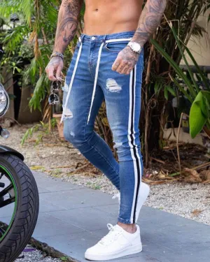 Men's Ripped White Slim Fit Skinny Jeans