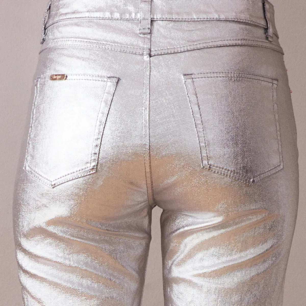 Metallic Straight Leg Jeans Silver