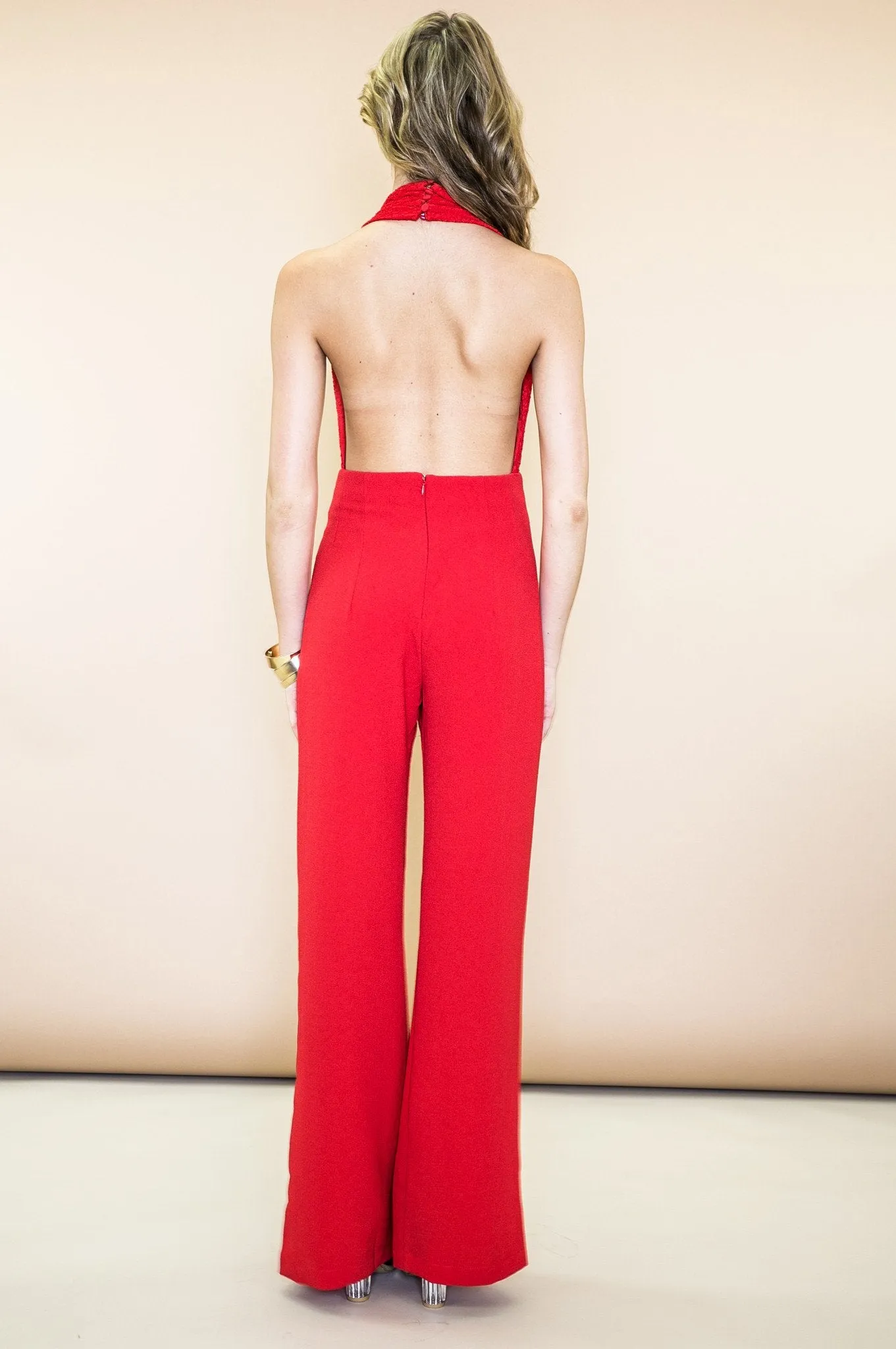 Mila Dressy Halter Jumpsuit - Red