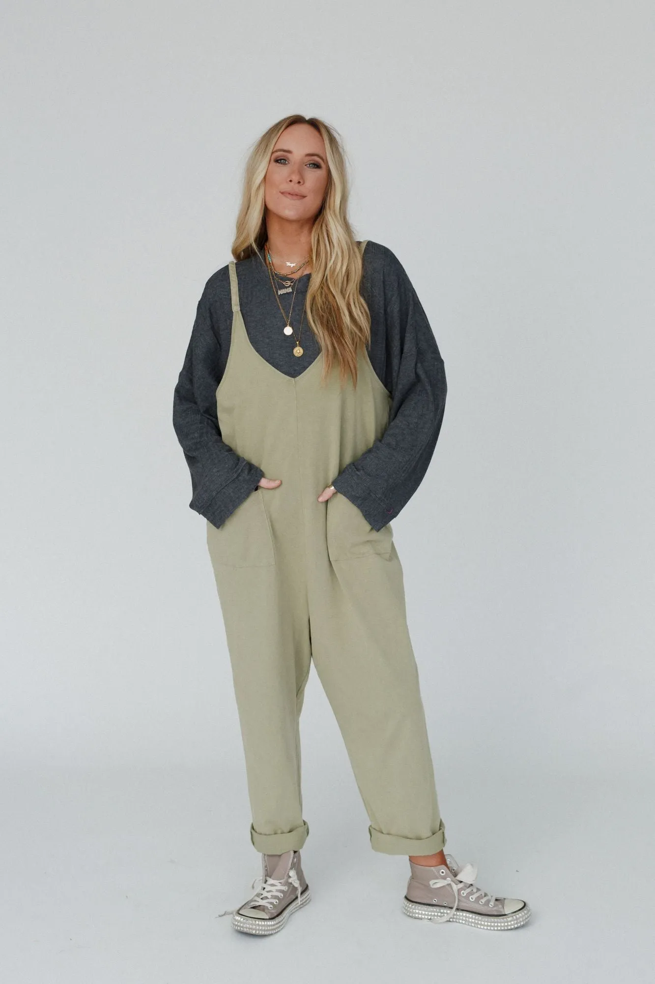 Mitzy V Neck Jumpsuit - Sage