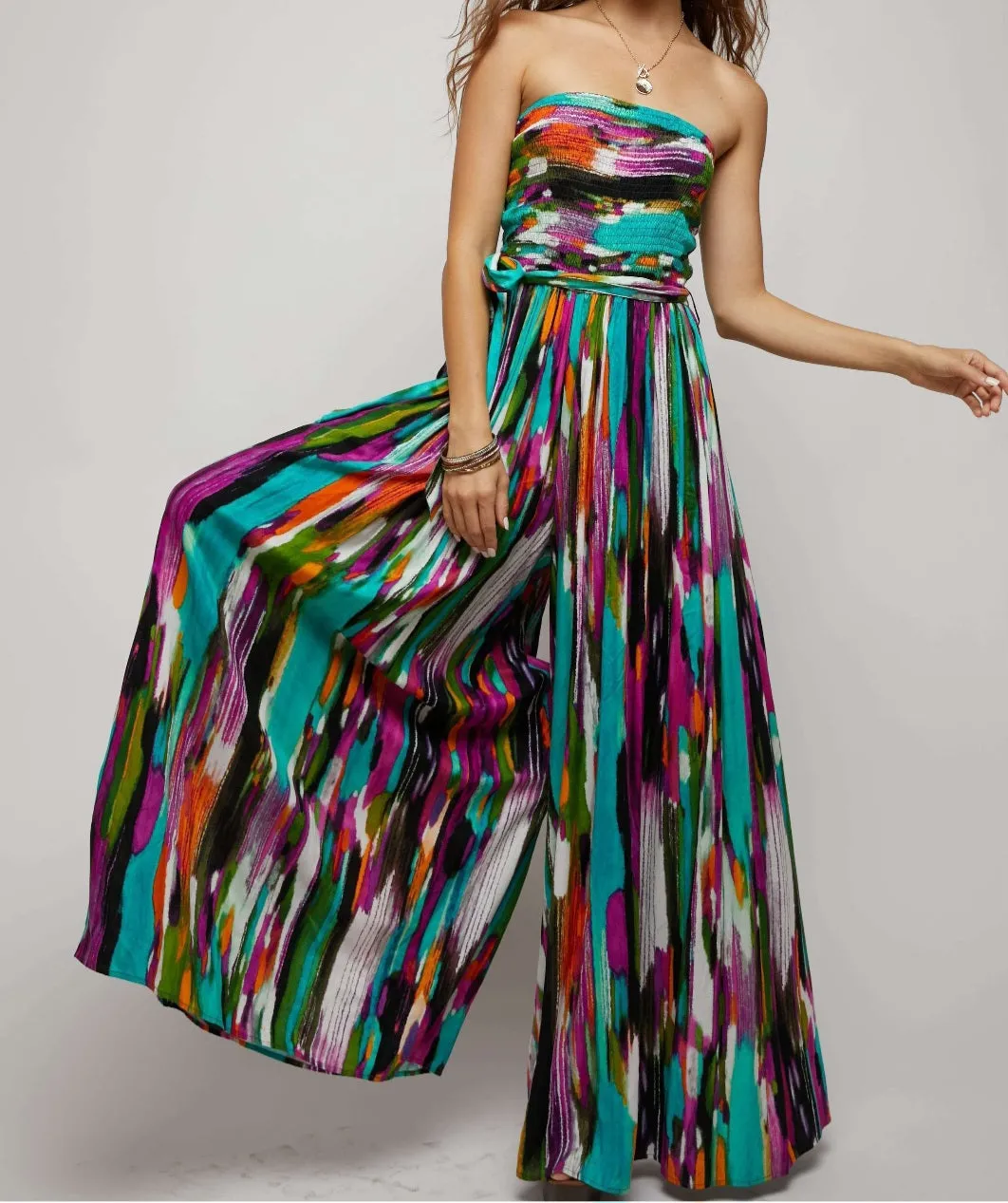 Multi Color Smocked Tube Jumpsuit