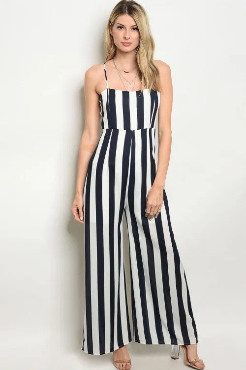 Navy Blue and White Stripe Jumpsuit